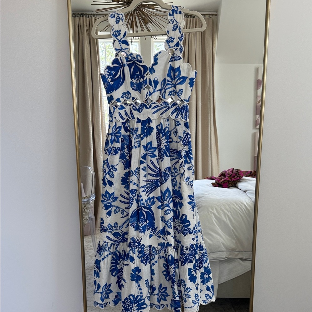 Farm Rio 
Blue and White floral maxi dress
Size XS